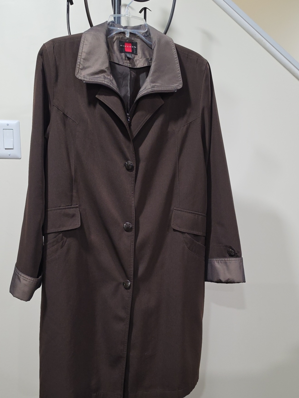Gallery Dark Brown Trench Coat with Satin Trim